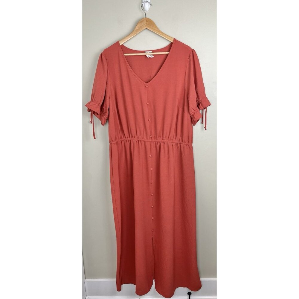 Näif Women's Maxi‎ Dress Button Front Coral Short Sleeve 1X